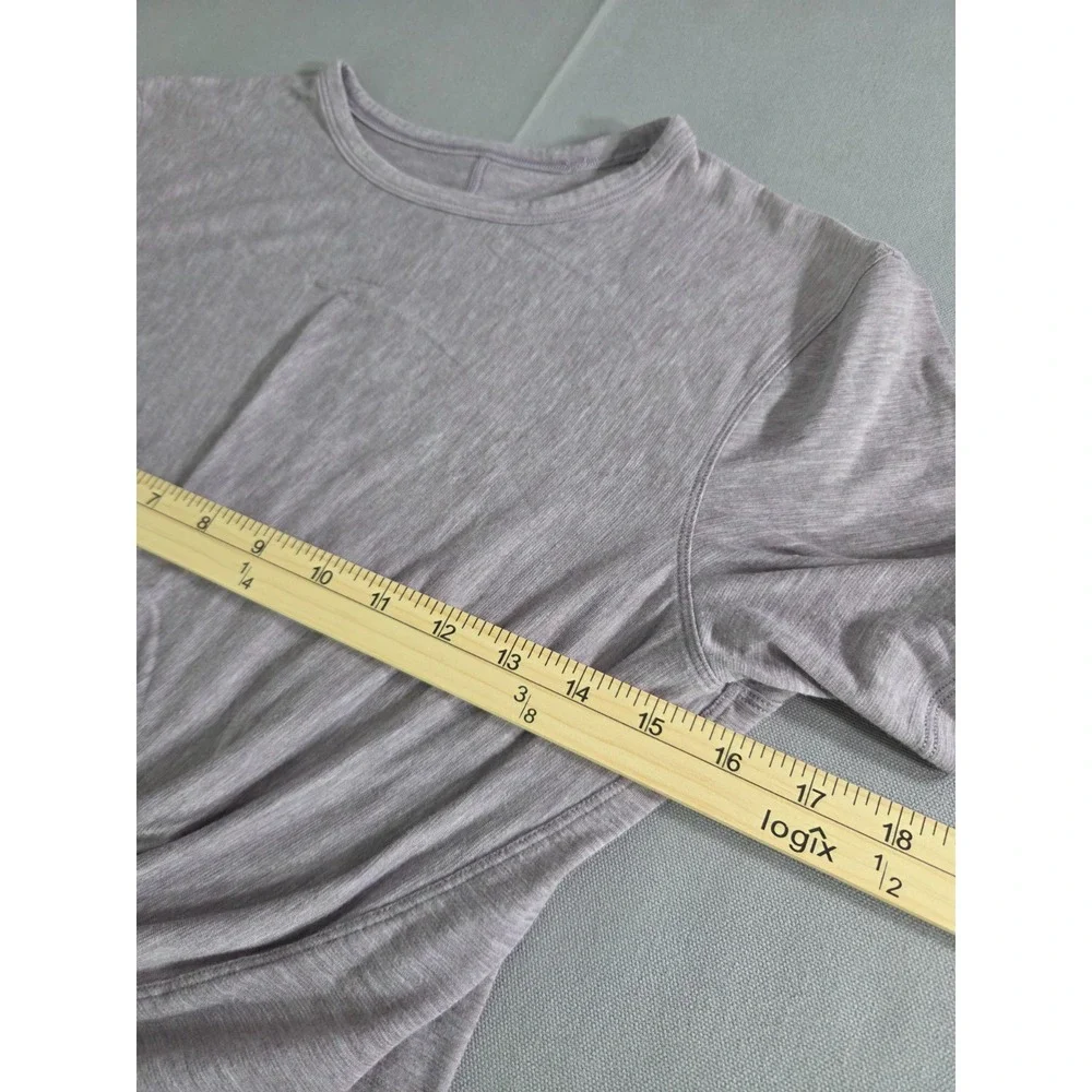 Lululemon Shirt Womens 4 Heathered Purple Crescent Tee Front Twist Knot Casual